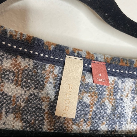 Anthropologie Pilcro Notched Waffle Knit Thermal Long Sleeve Blue Motif - Picture 4 of 6